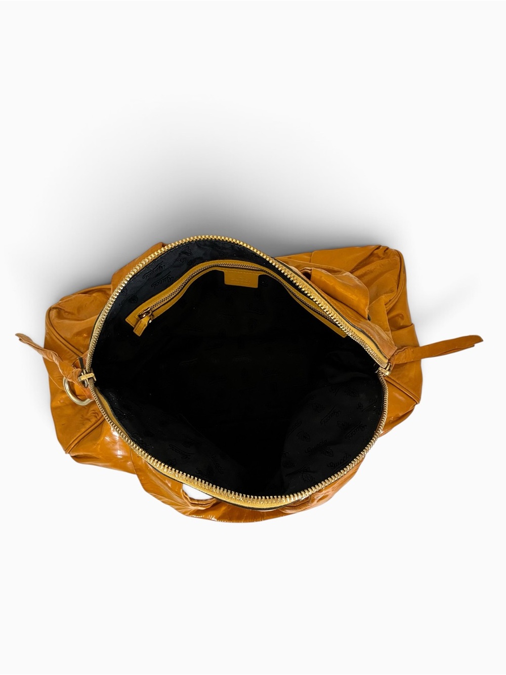 Gucci Hysteria Patent Leather Large Tote Bag Mustard Yellow Gold Crest - Picture 9 of 11